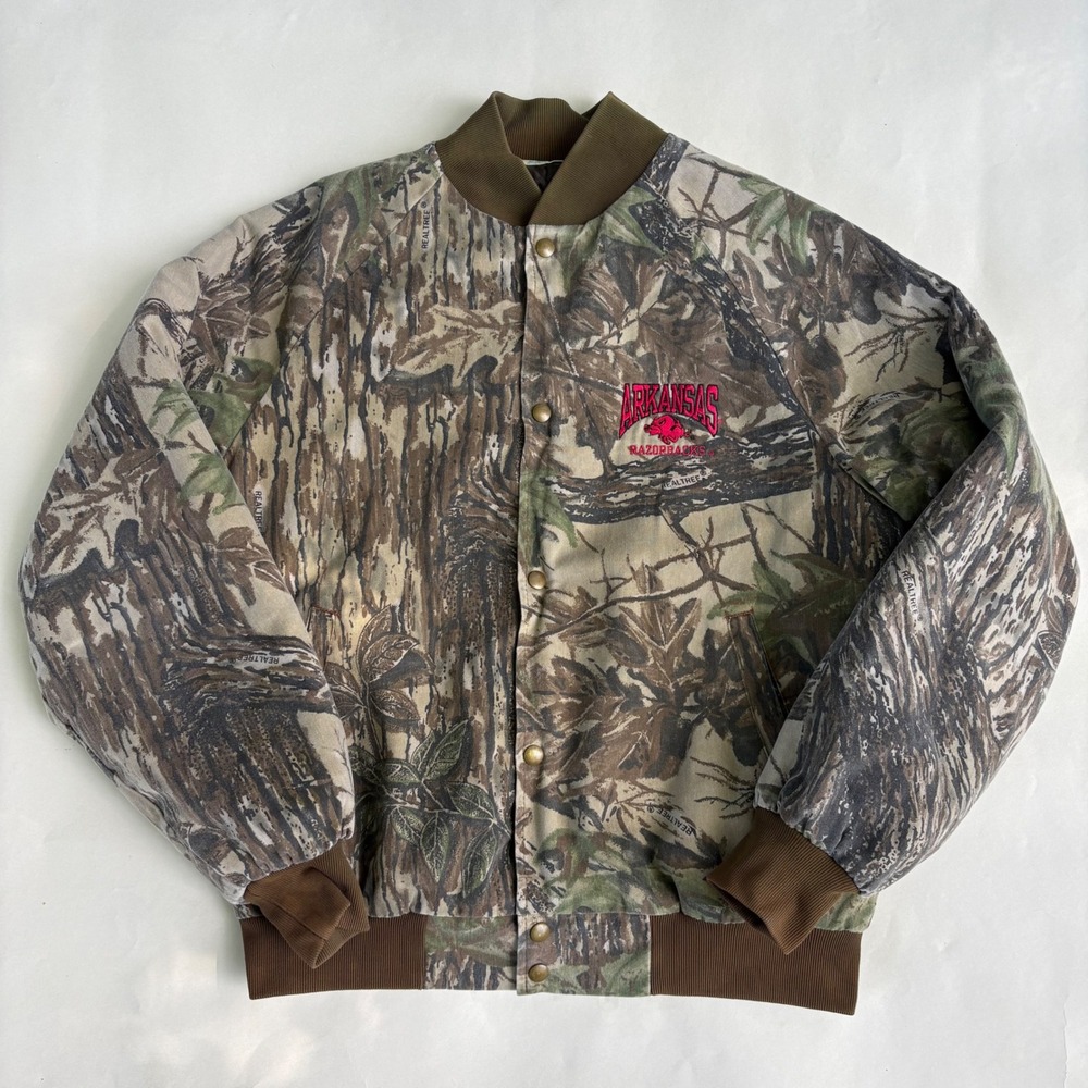 Vintage Team Sports Arkansas Razorbacks Realtree Camo Bomber Jacket Mens Large